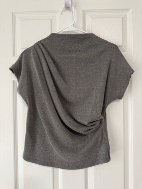Draped Short-Sleeve Top in Dark Gray